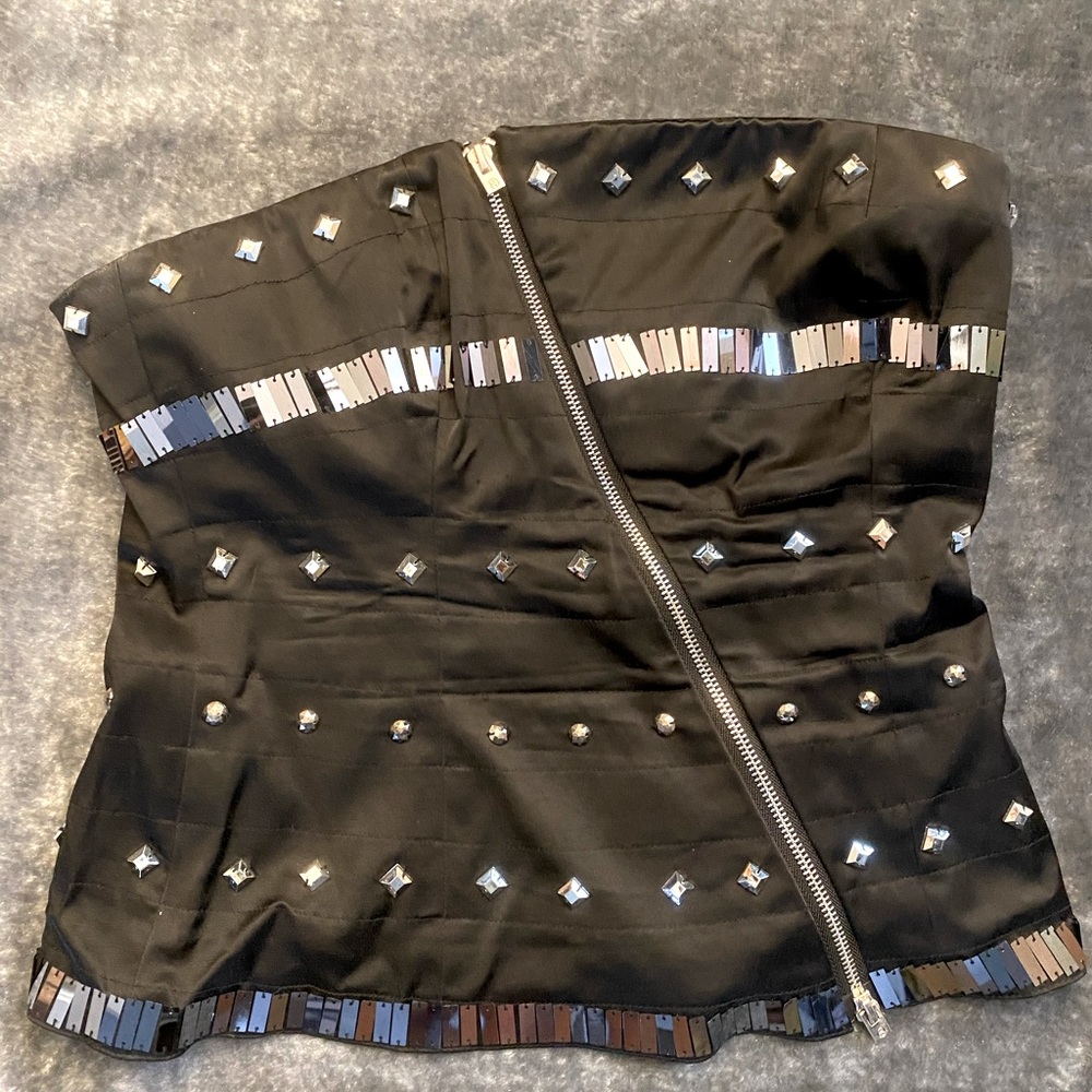 BEBE Sequin Studded Strapless Top